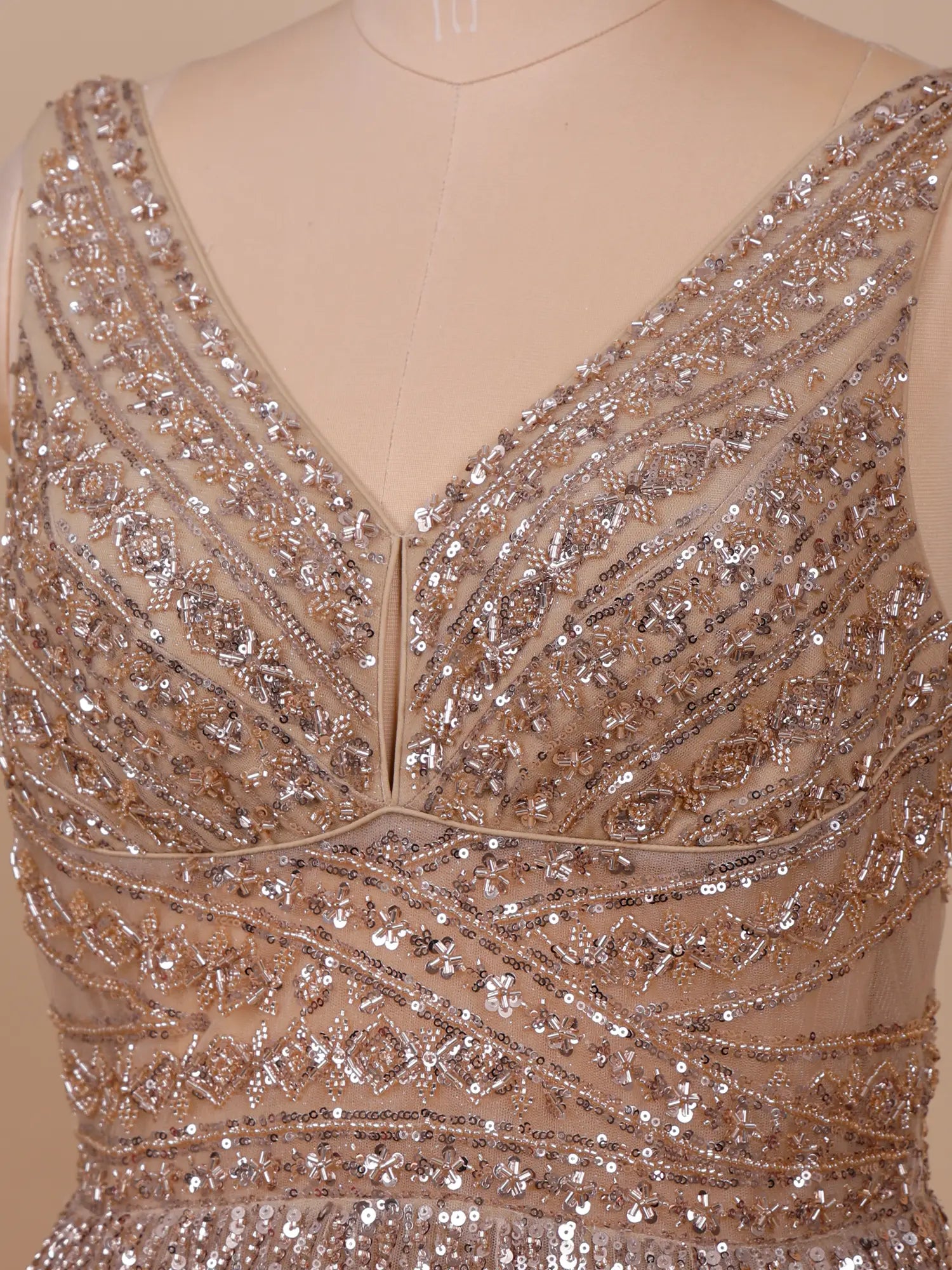 Champagne Gold Net Trendy Party Gown With Beads Work