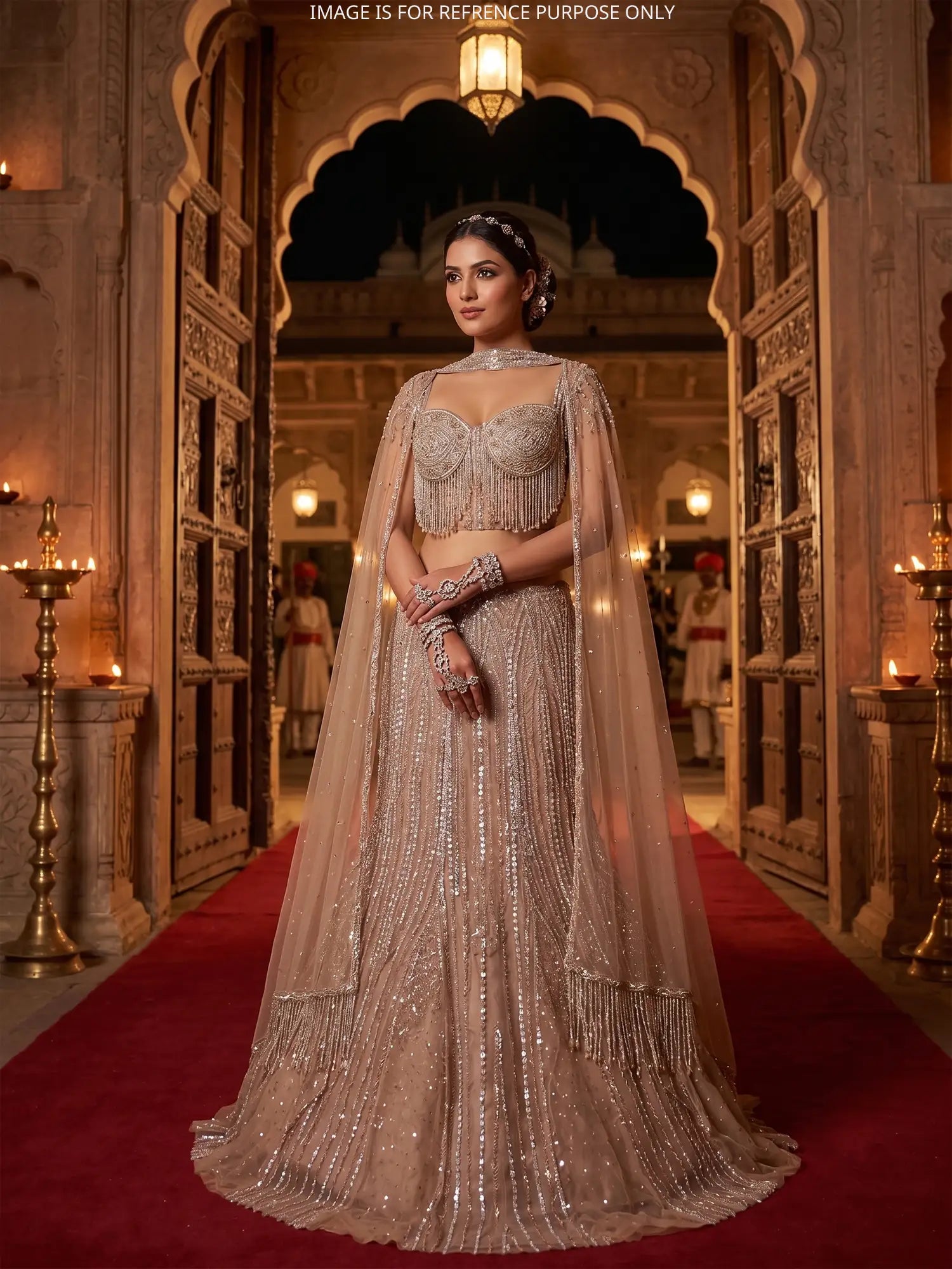 Premium Chickoo Net Designer Mermaid Lehenga Enhanced With Crystal Work