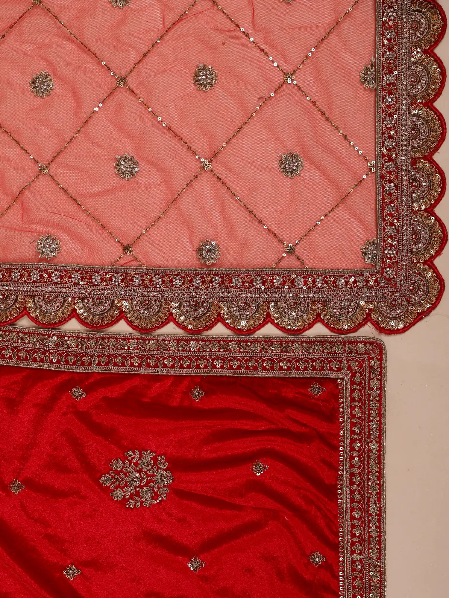 Exclusive Red Velvet Unstitched Bridal Lehenga For Grand Wedding Celebrations