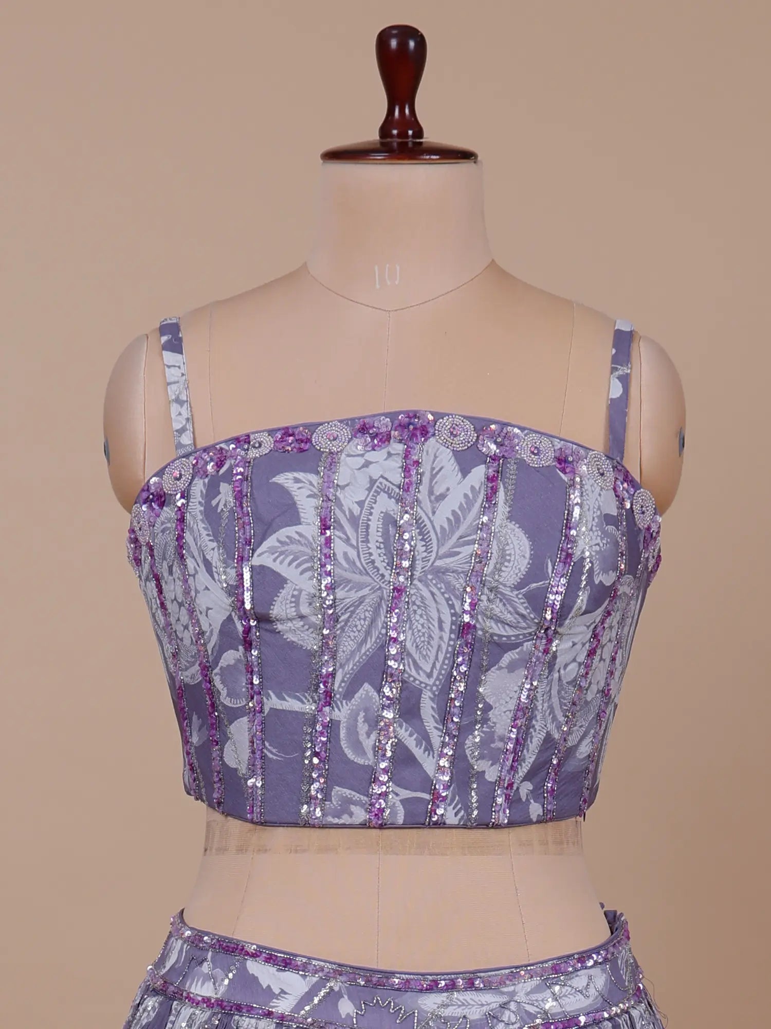 Buy Dusty Purple Floral Crepe Silk Lehenga With Pearl Work