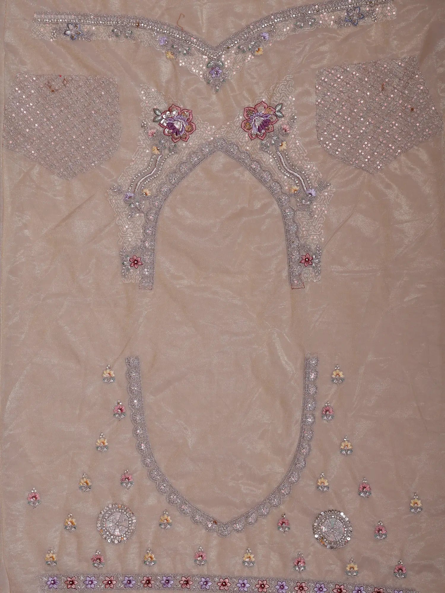 Shop Champagne Shimmer Unstitched Lehenga In Thread Cut Dana Art