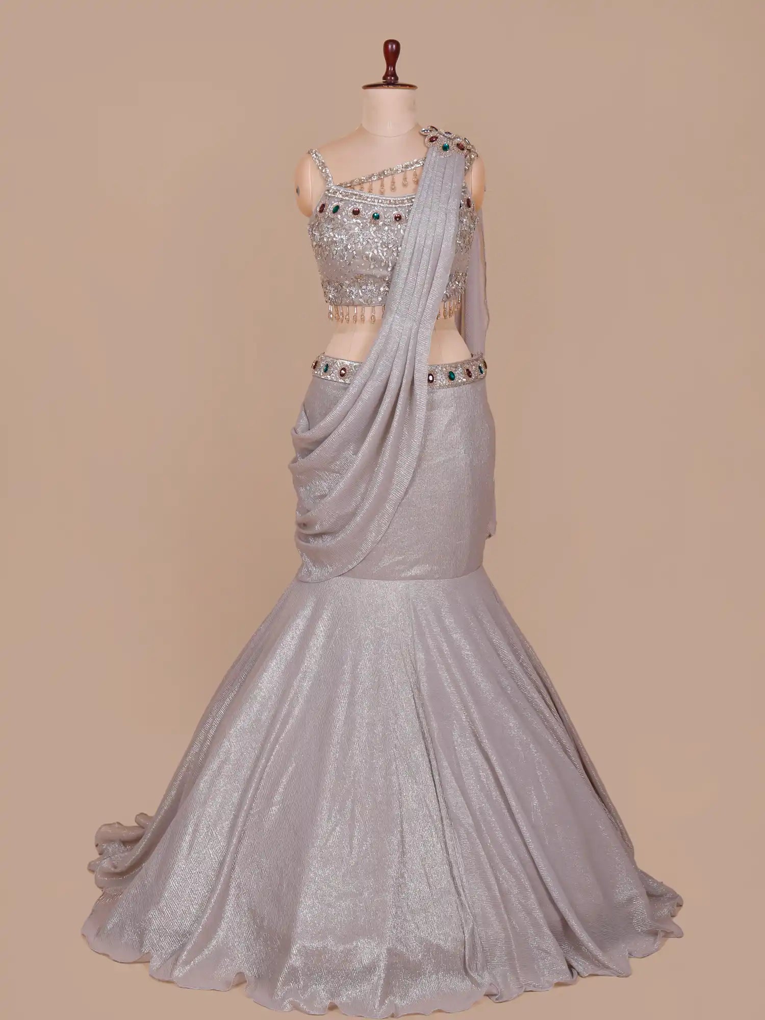 Royal Grey Imported Mermaid Lehenga With Couture Glamour