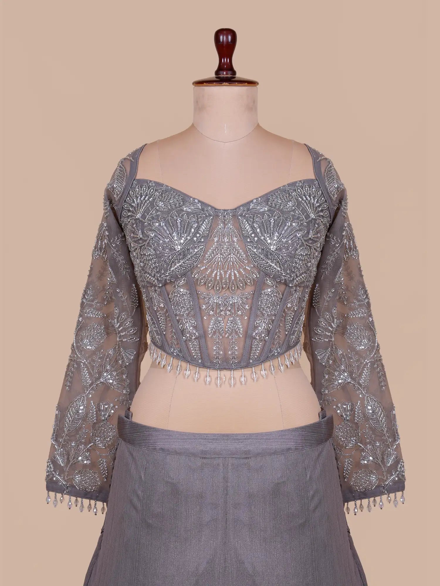 Buy Luxury Metallic Grey Mermaid Style Lehenga With Designer Glam