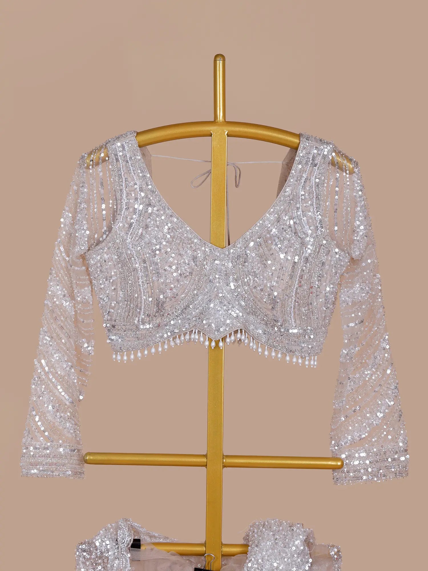 Buy Luminous Off White Net Saree Enhanced By Pearl Sequin Detailing
