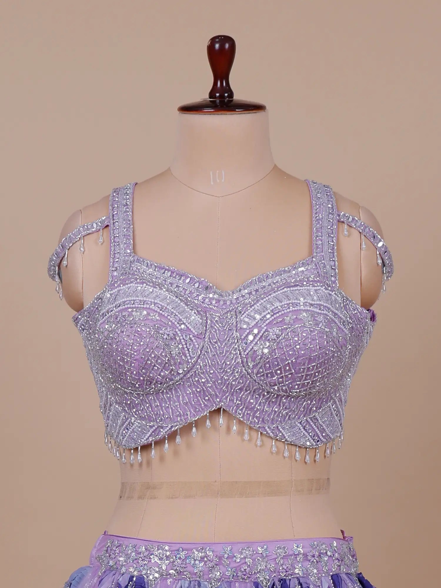 Stylish Lavender Net Lehenga Choli With Pearl Work