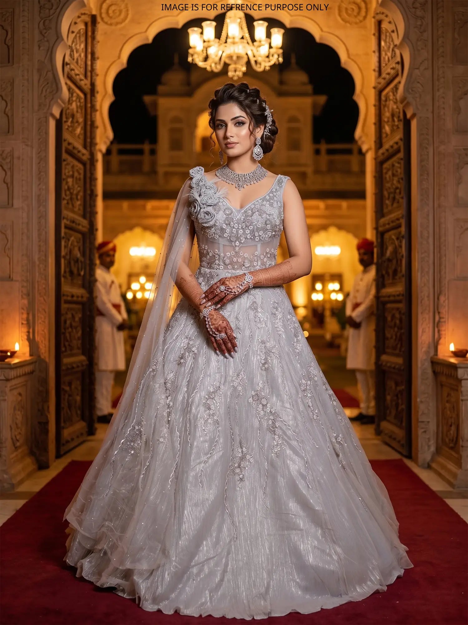 silver dress indian Pakistani Engagement Formal Dress- Elan Inspired Silver Lehenga Choli Bollywood Indian Bridal