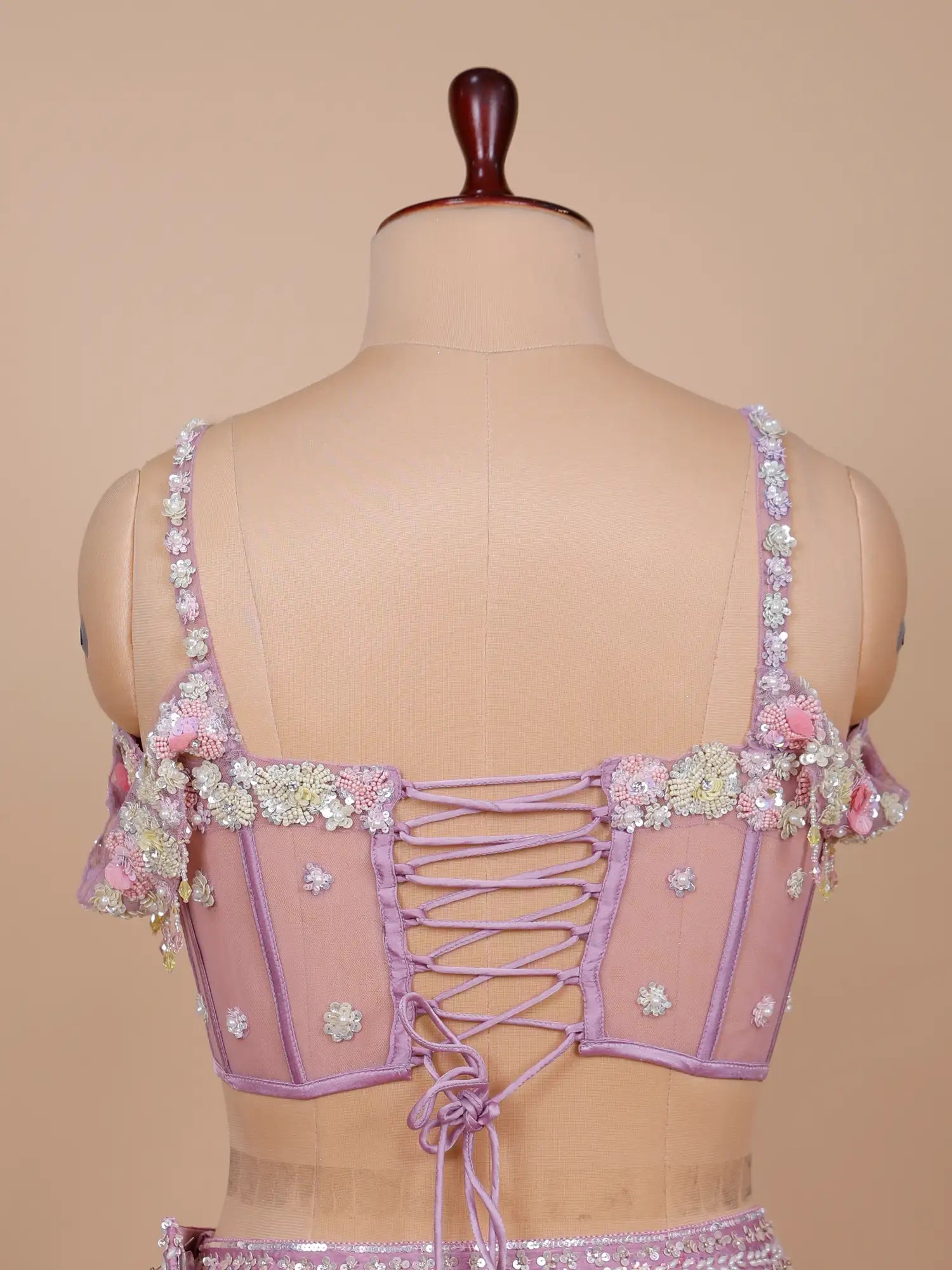 Stylish Lilac Party Wear Silk Lehenga Mirror Diamond Design
