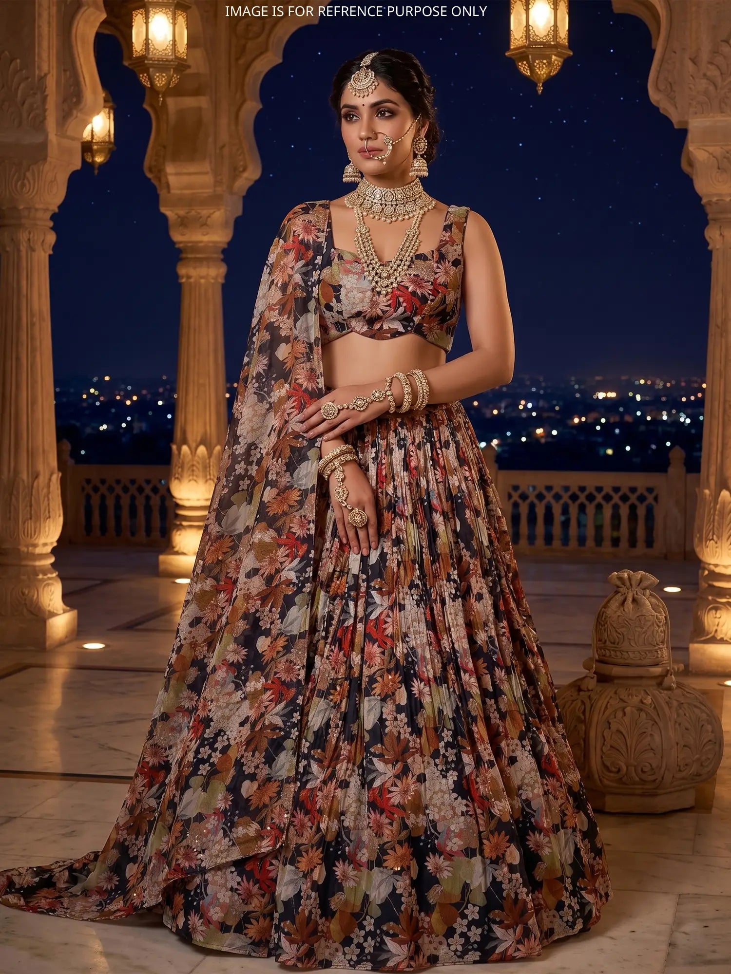 Premium Multi Color Crepe Silk Lehenga With Diamond Work at Best Price