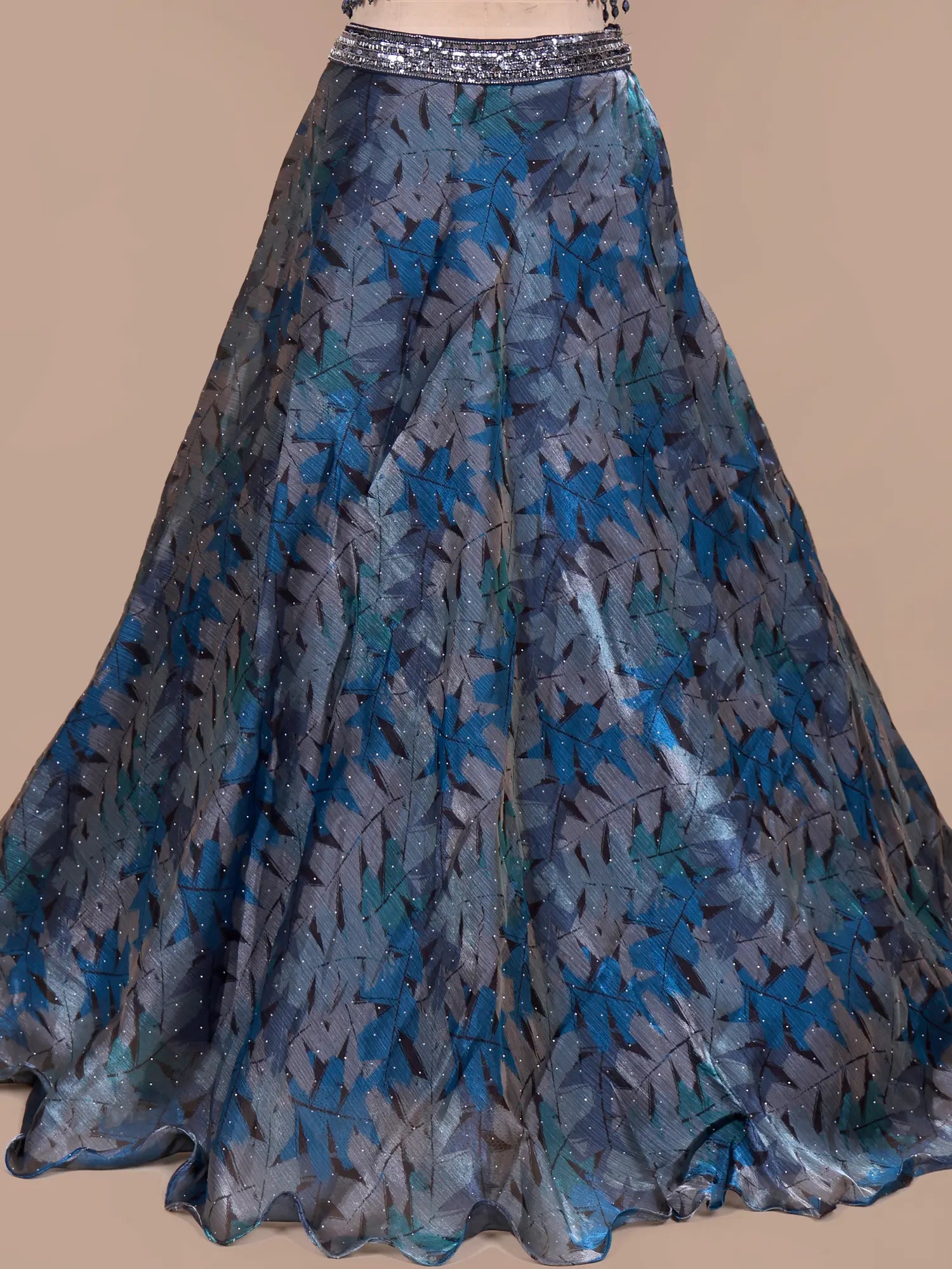 Shop Iconic Navy Blue Organza Lehenga With Designer Sparkle