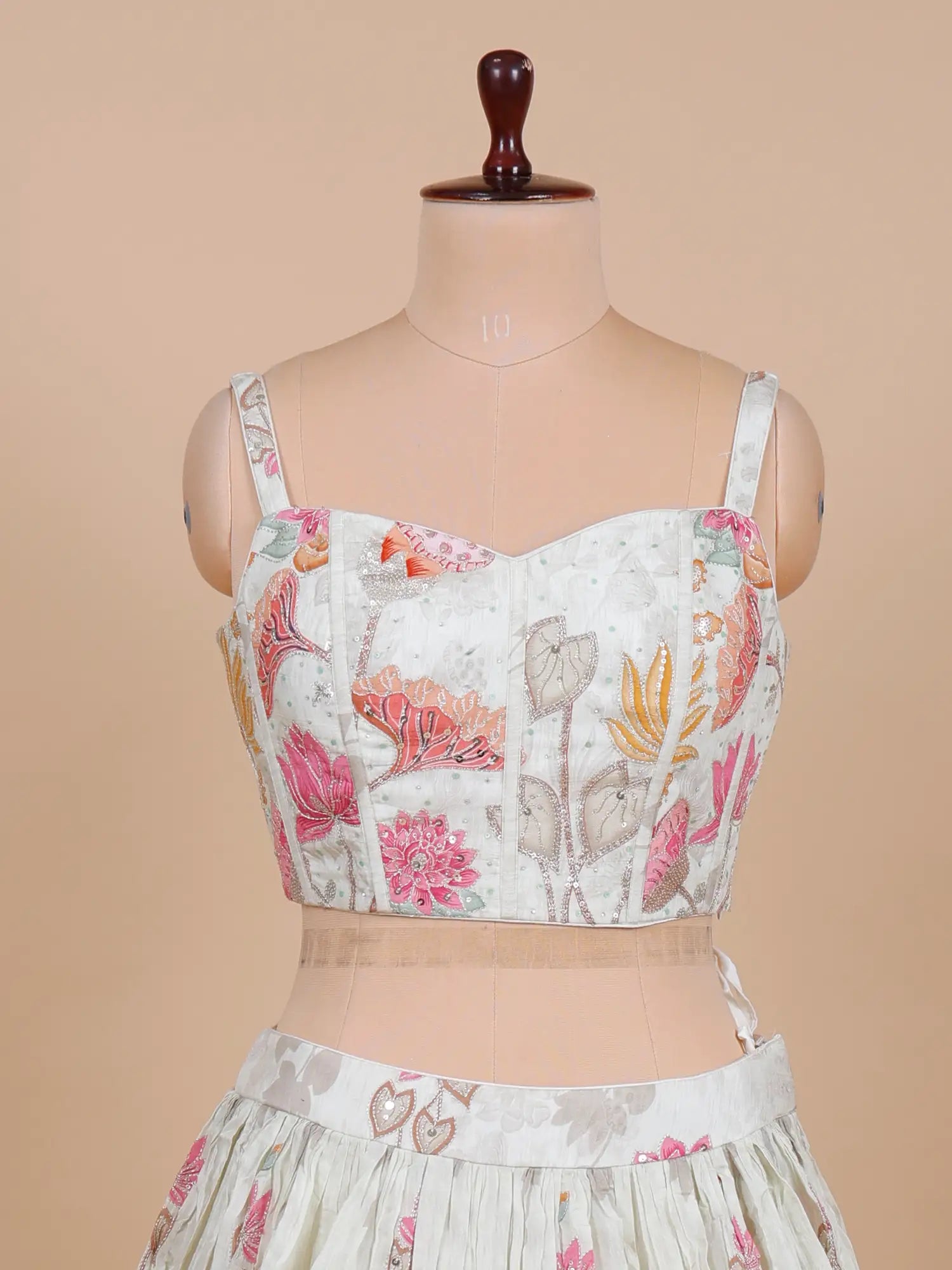 Affordable Party Wear Off White Crepe Silk Lehenga