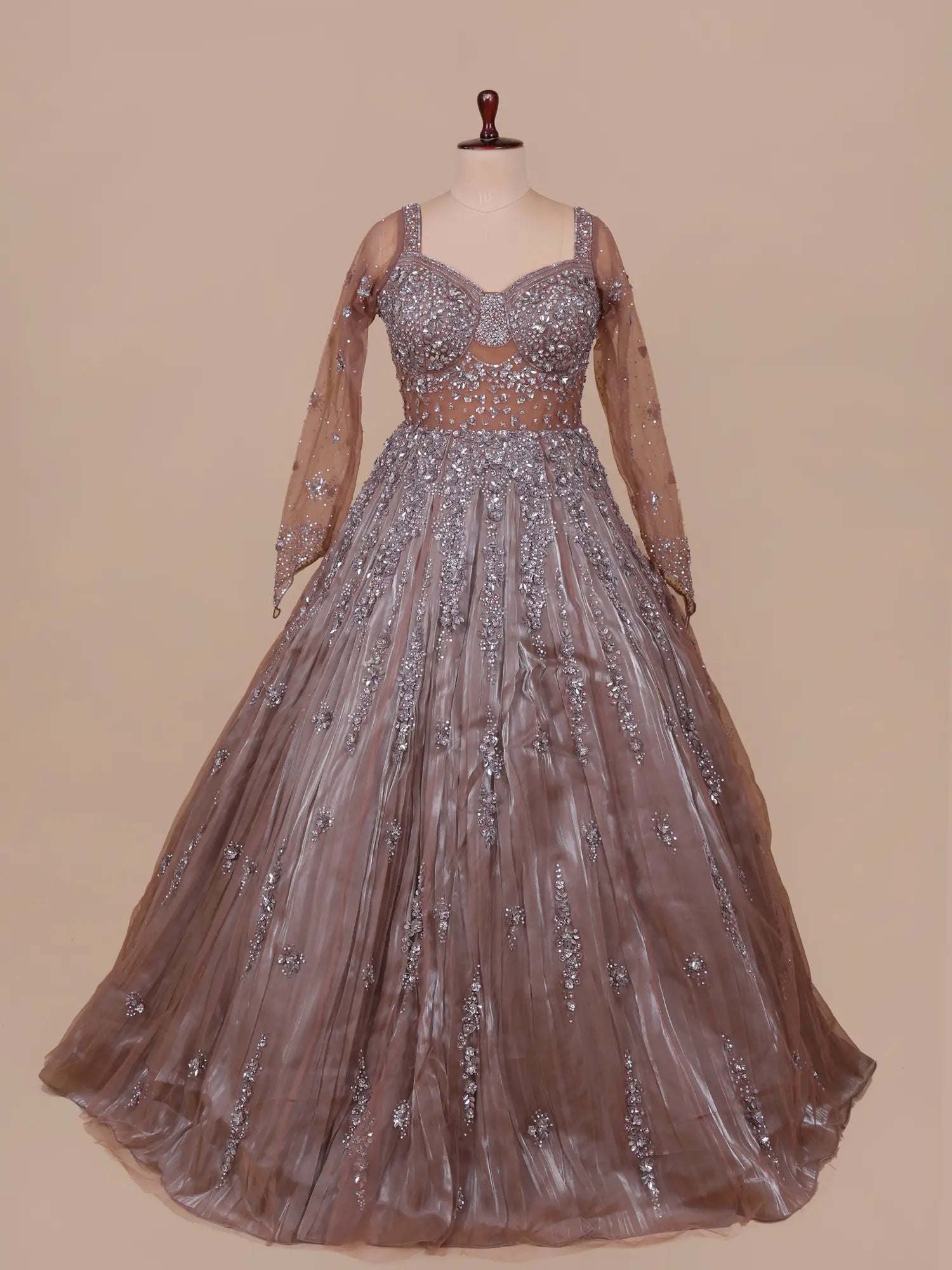 Buy Onion Pink Fairy Tale Designer Gown With Diamond Beads Work