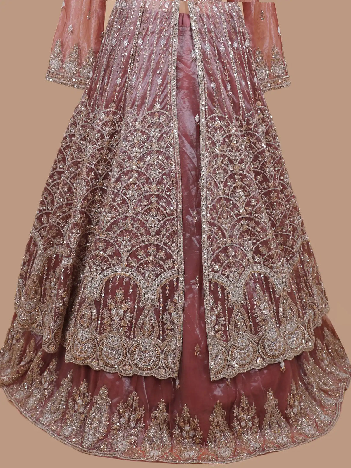 Dreamy Onion Pink Jacket Style Indo Western Lehenga with Sequin Detailing