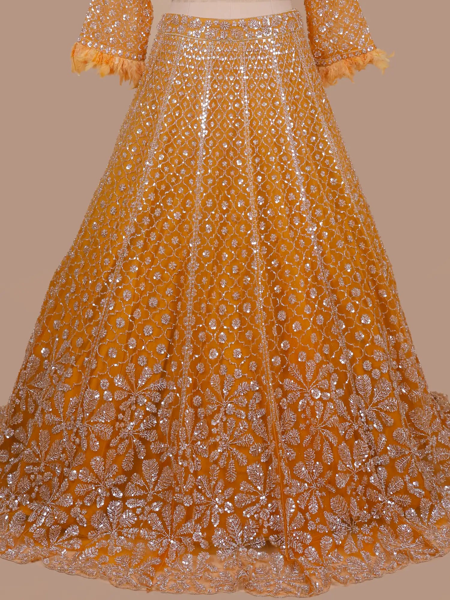 Exclusive Orange Net Lehenga With Designer Work For Weddings