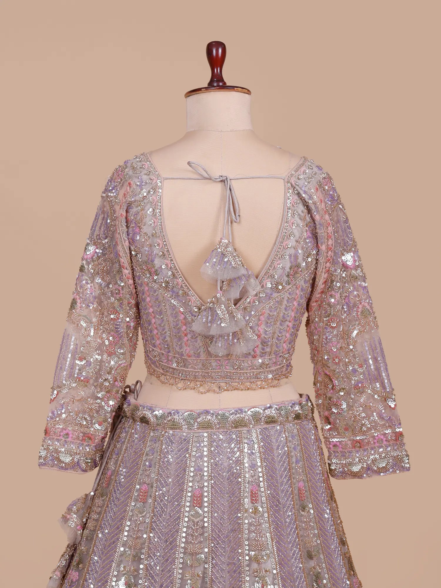 Get Dusty Orchid Net Lehenga Choli Online Showcasing Resham Moti Cut Dana Craft