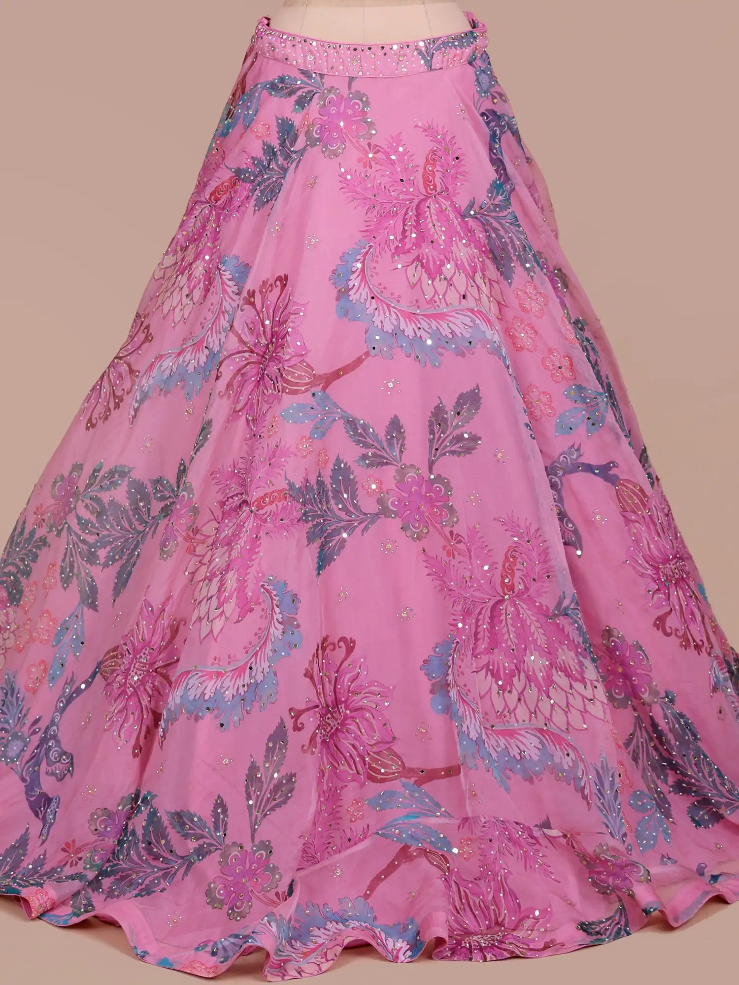 Buy Pink Silk Designer Lehenga Showcasing Floral Print And Pearl Work