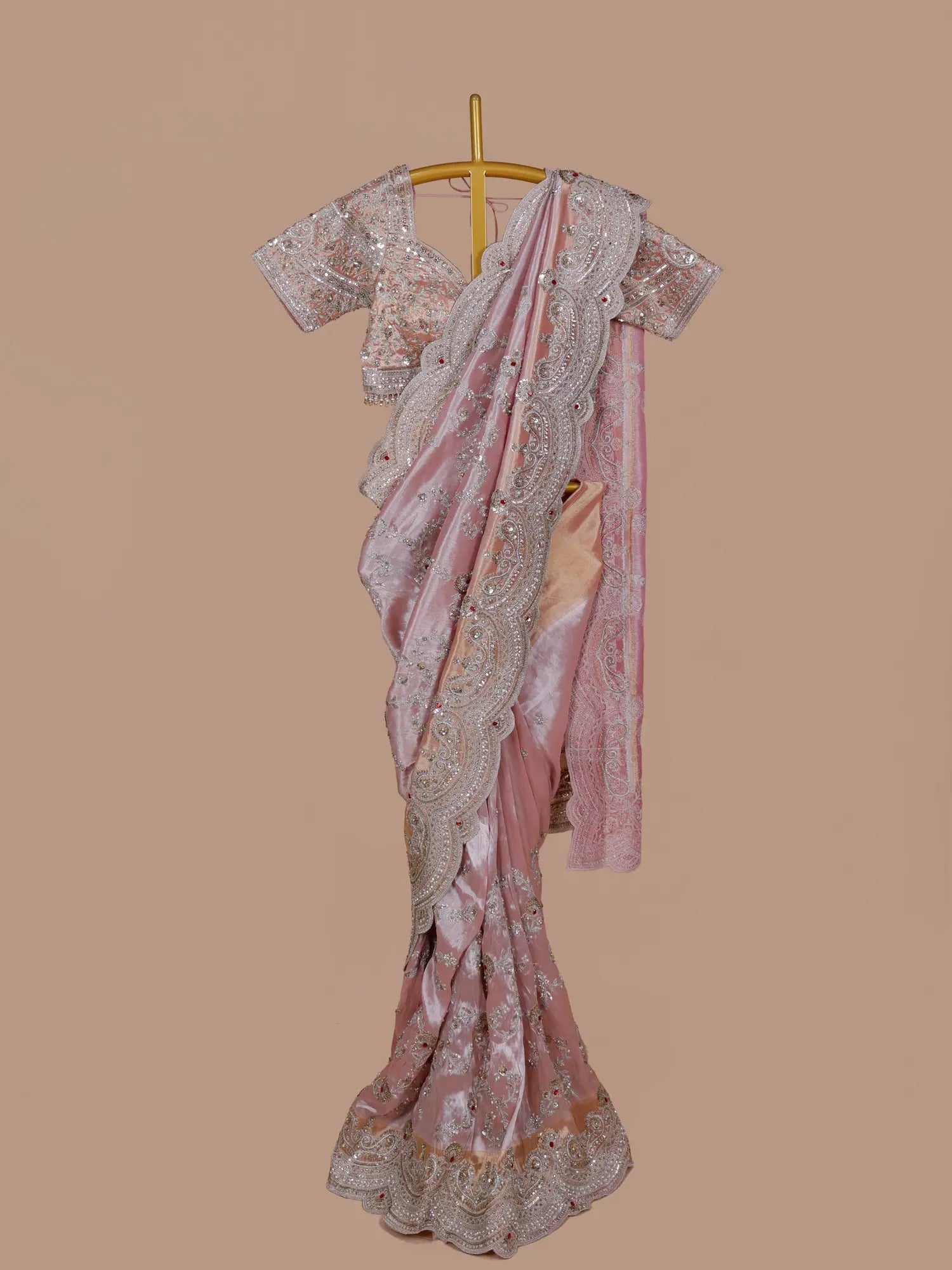 Pink Luxury Silk Designer Saree Defined By Layered Pearl Stone Work