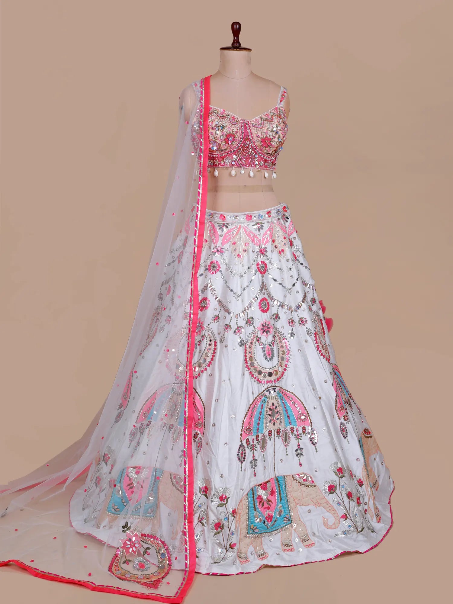 Pink White Luxe PDP-Inspired Designer Silk Lehenga Online