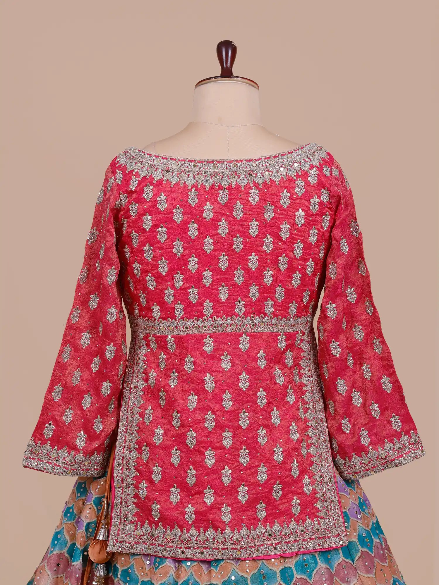 Buy Iconic Printed Silk Peplum Lehenga With Elegant Heritage Work