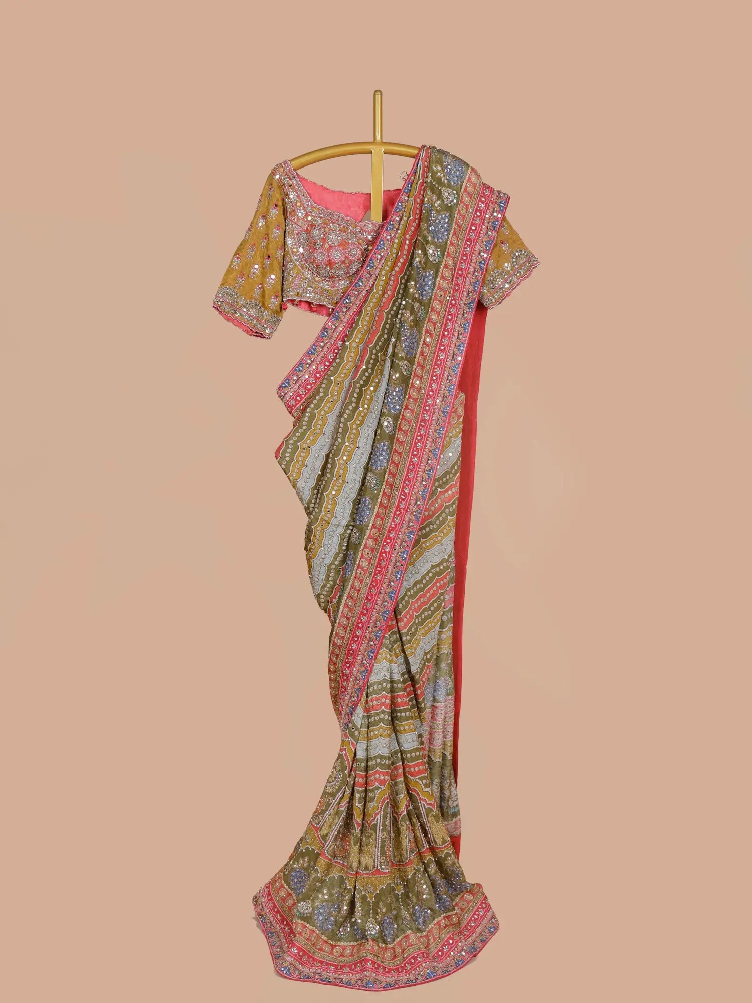 Explore Artistic Printed Silk Saree Showcasing Diamond Work