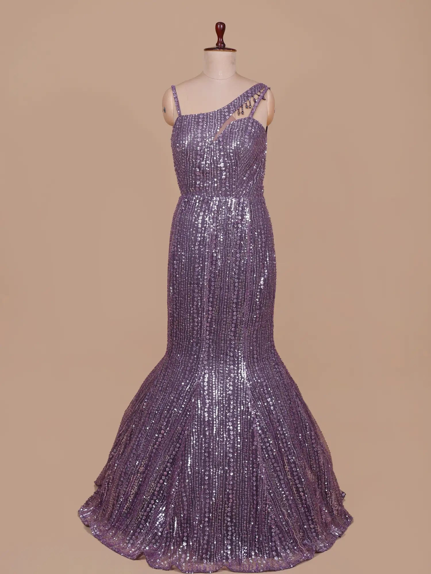 Designer Purple Net Mermaid Gown Crafted For Grand Occasions