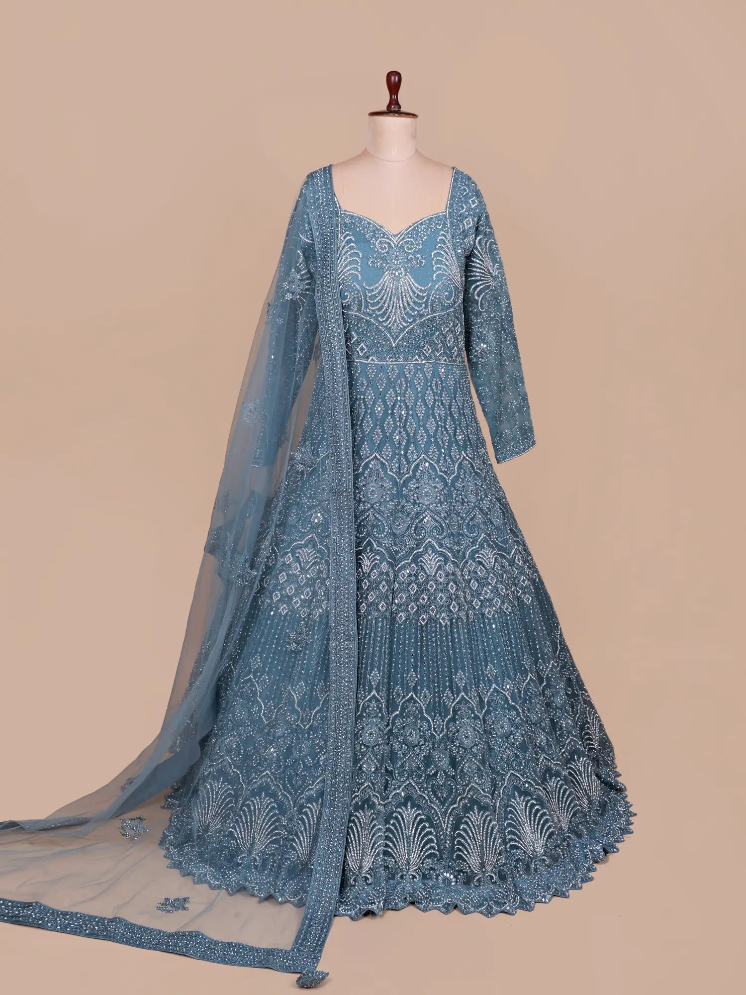 Shop Luxury Rama Blue Ethnic Gown With Elegant Detailing