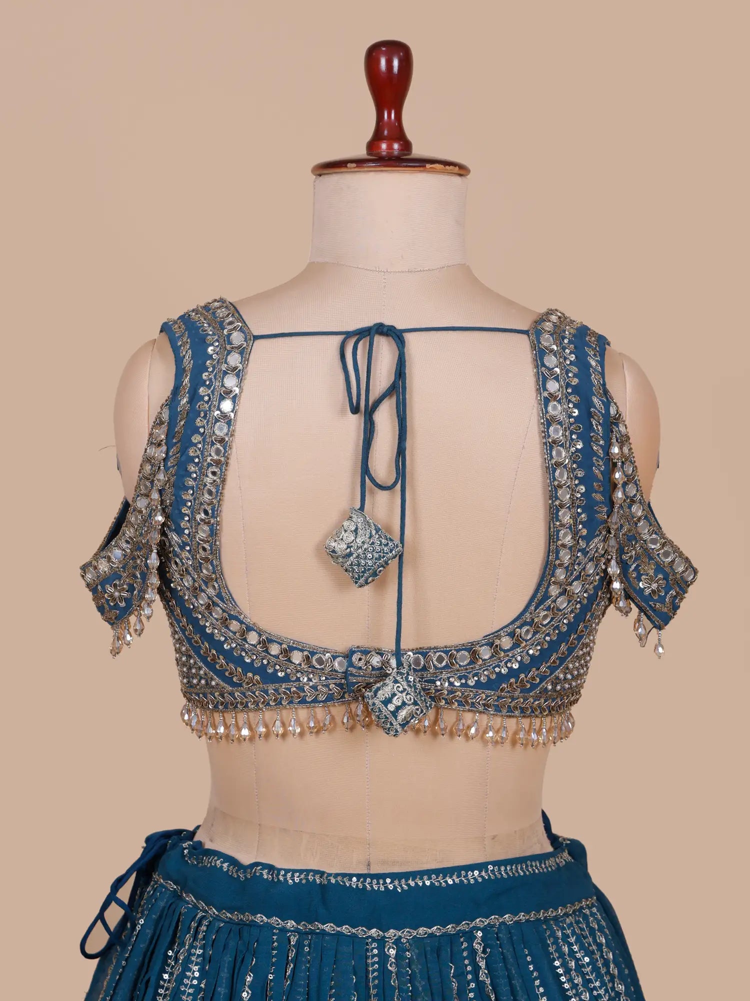 Rama Blue Designer Lehenga Detailed In Machine Embroidery