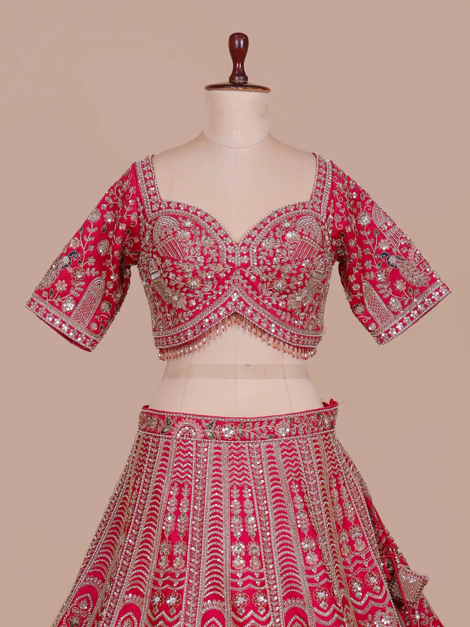 Rani Luxury Silk Bridal Lehenga Enhanced By Aari Dori Craft