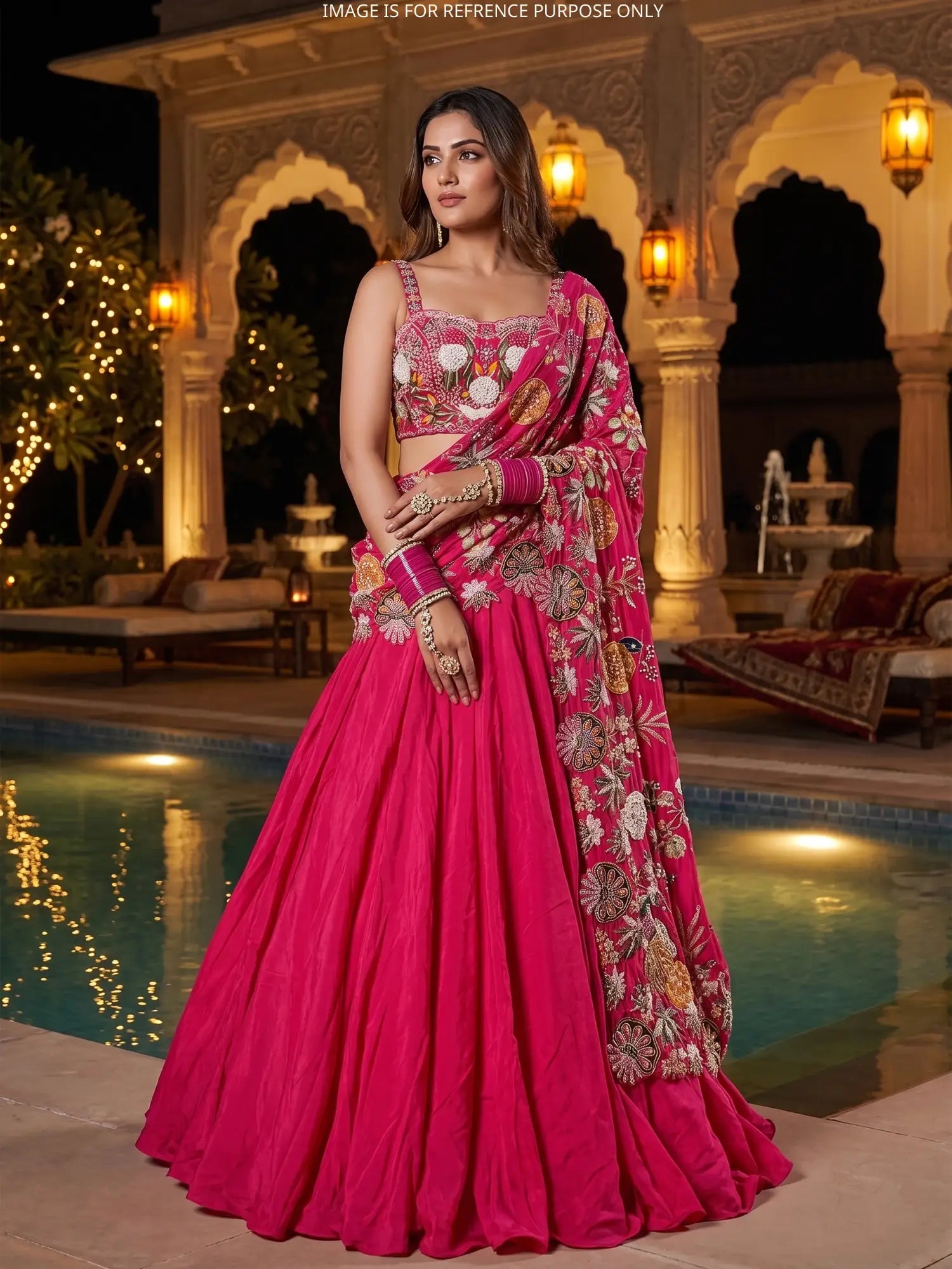 Premium Rani Pink Georgette Lehenga Choli With Sequins Embroidery Work Online