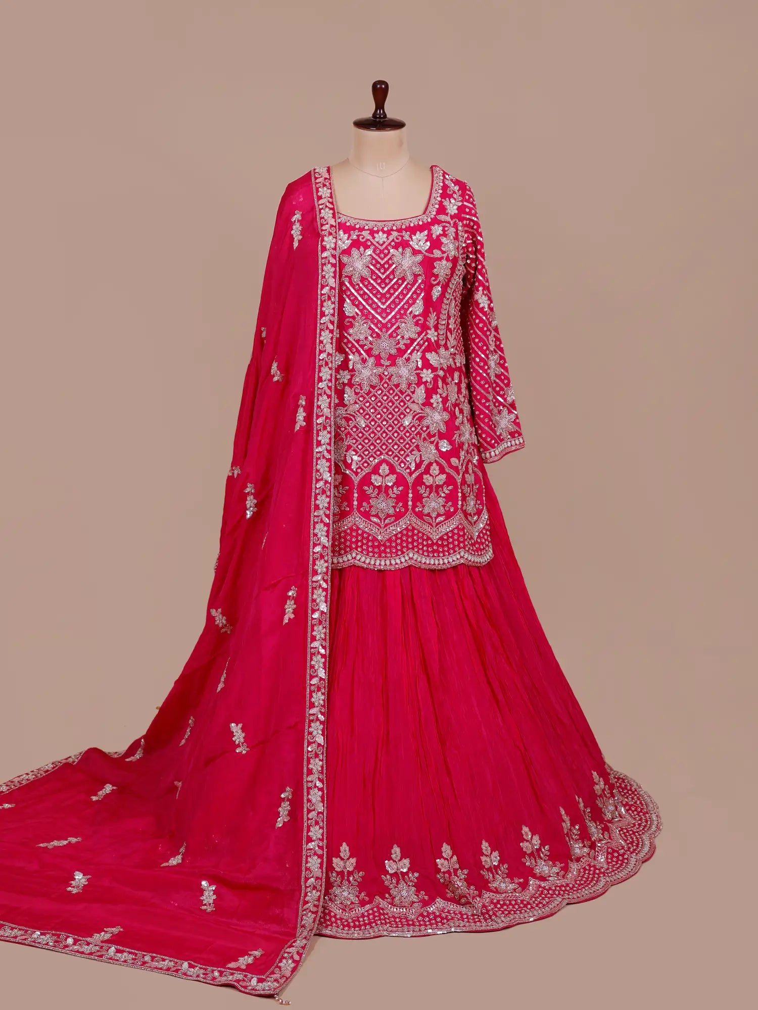 Buy Designer Rani Pink Peplum Lehenga Set For Wedding And Festive Wear