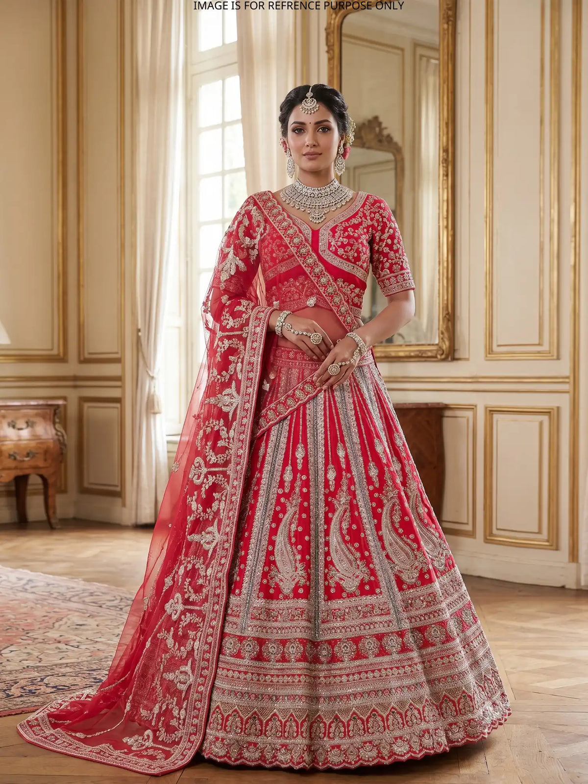 Premium Rani Pink Silk Bridal Lehenga with Grand Paisley Arch Work