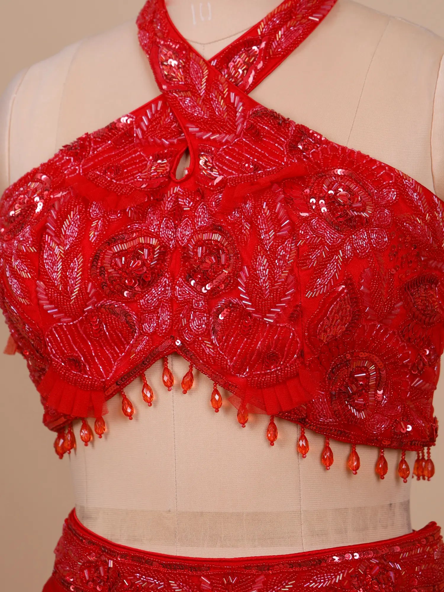 Red Party Wear Georgette Saree Cut Dana Sequins Design