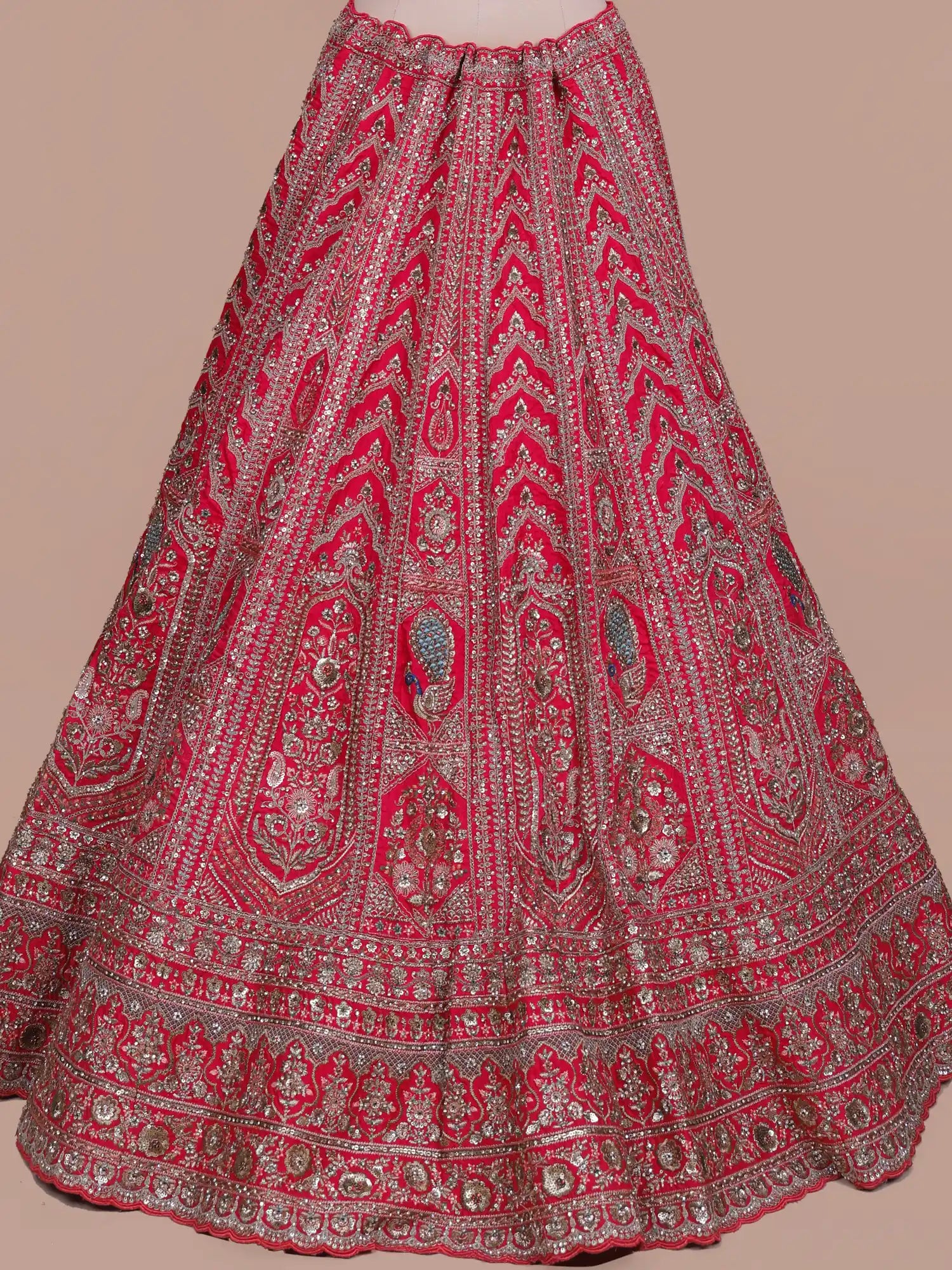 Red Silk Wedding Couture Lehenga With Heirloom-Inspired Embroidery