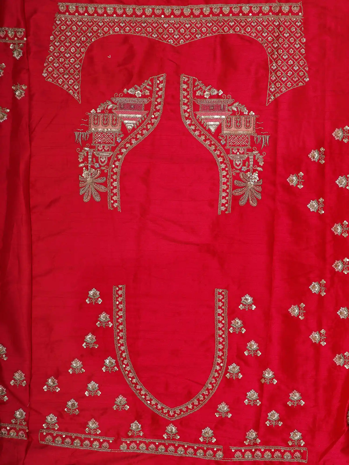 Red Silk Bridal Lehenga Featuring Architectural Zari and Threadwork