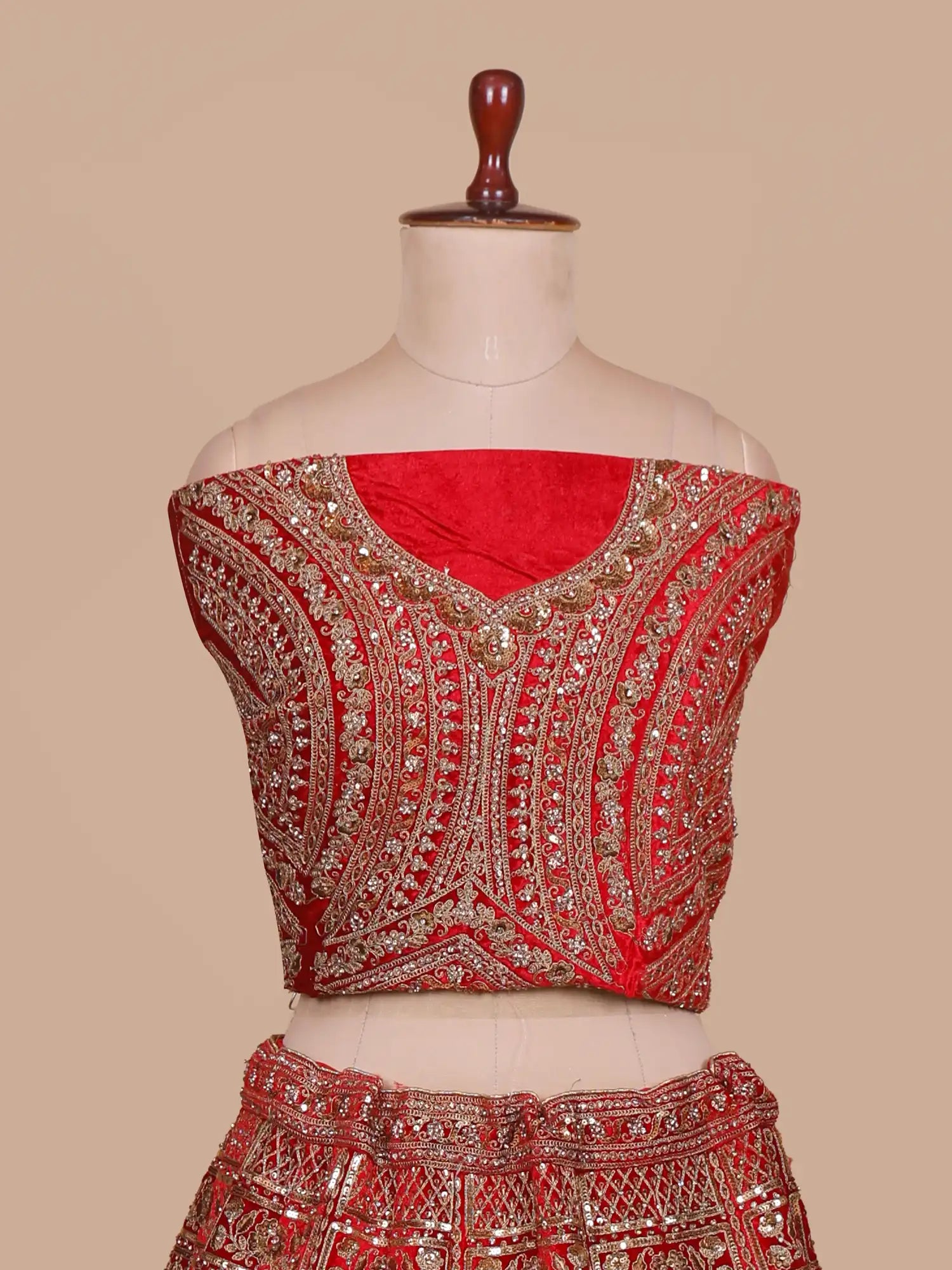 Exclusive Red Velvet Unstitched Bridal Lehenga For Grand Wedding Celebrations