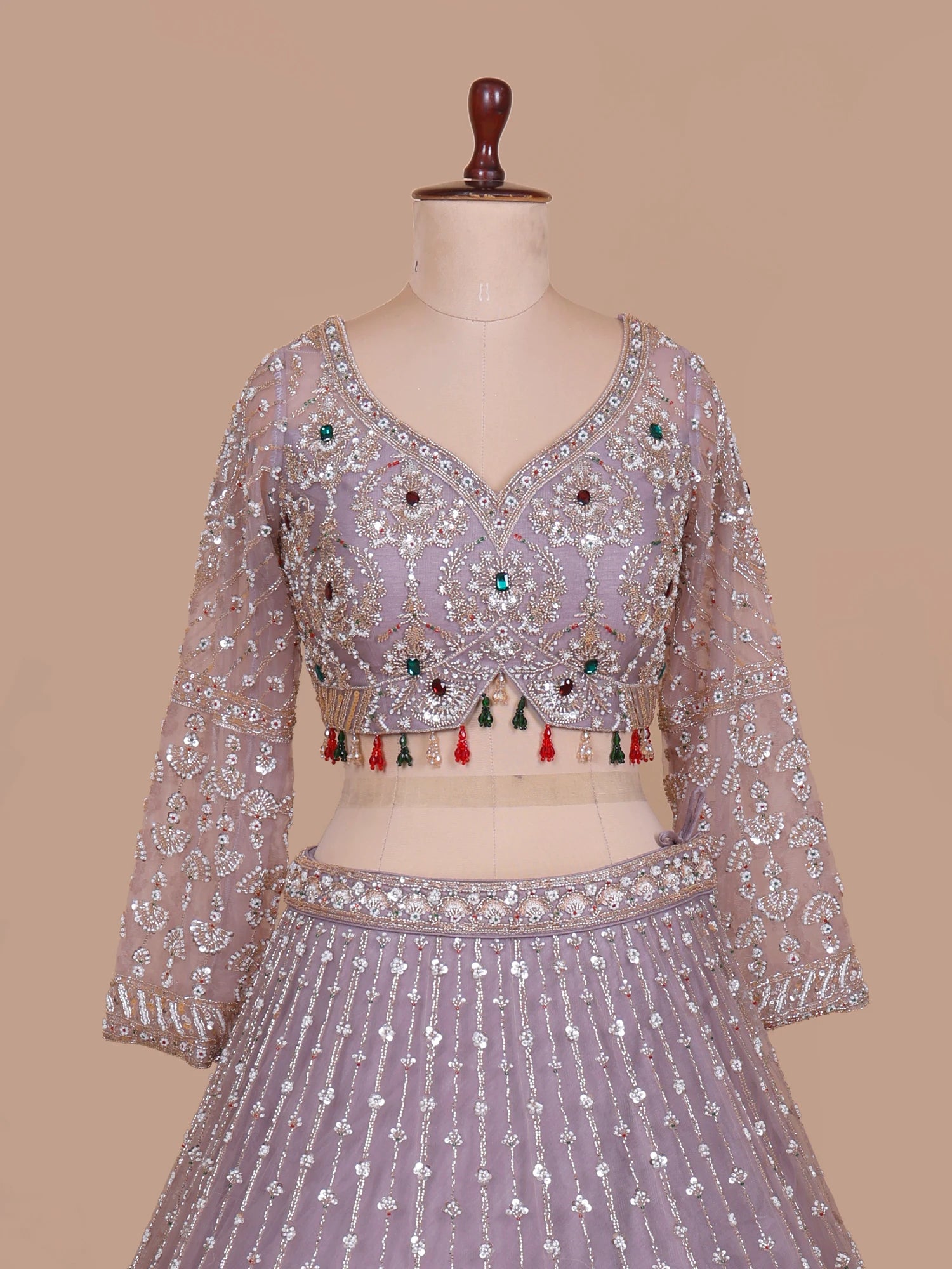 Get Luxury Onion Pink Designer Lehenga Adorned With Stone Sequin Work