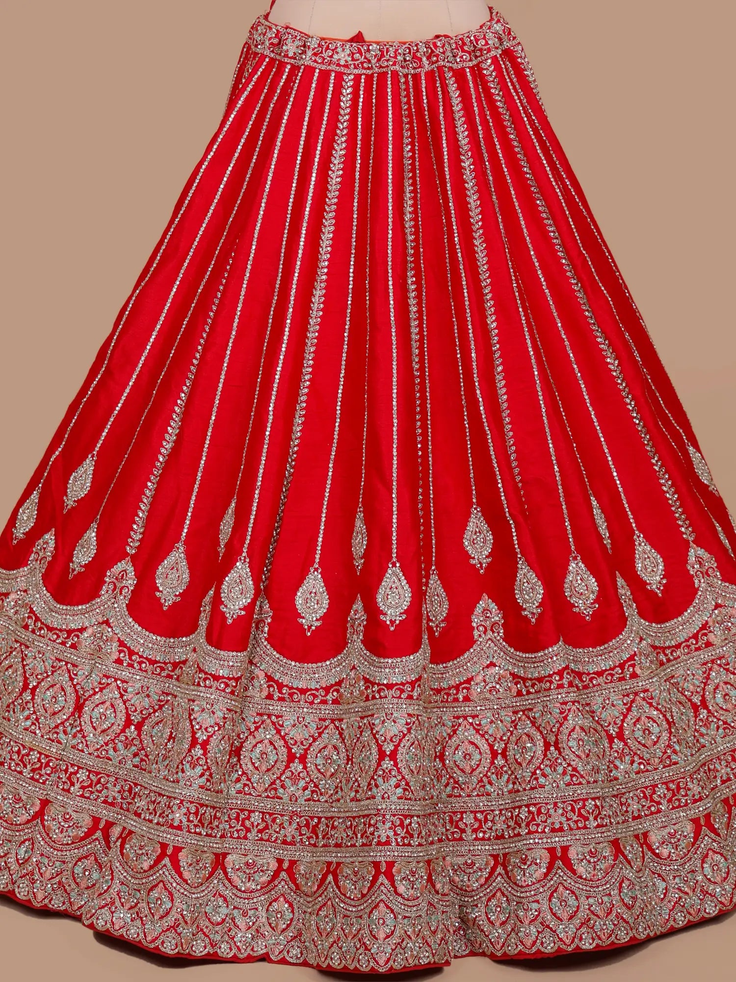Red Heritage Silk Bridal Lehenga Choli Online With Fine Aari Dori Embroidery