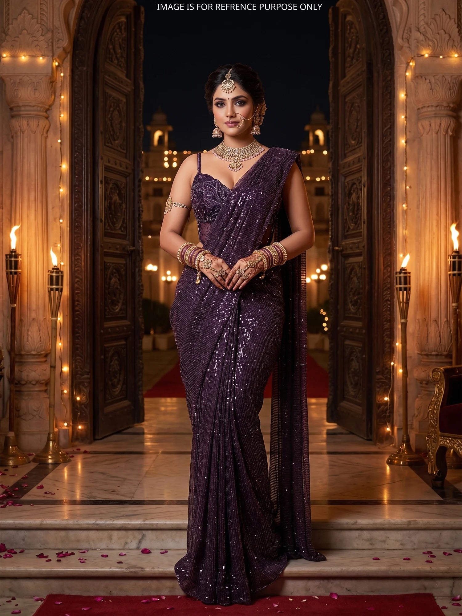 Premium Wine Radiant Pre-Draped Saree Featuring Sparkling Sequin Work