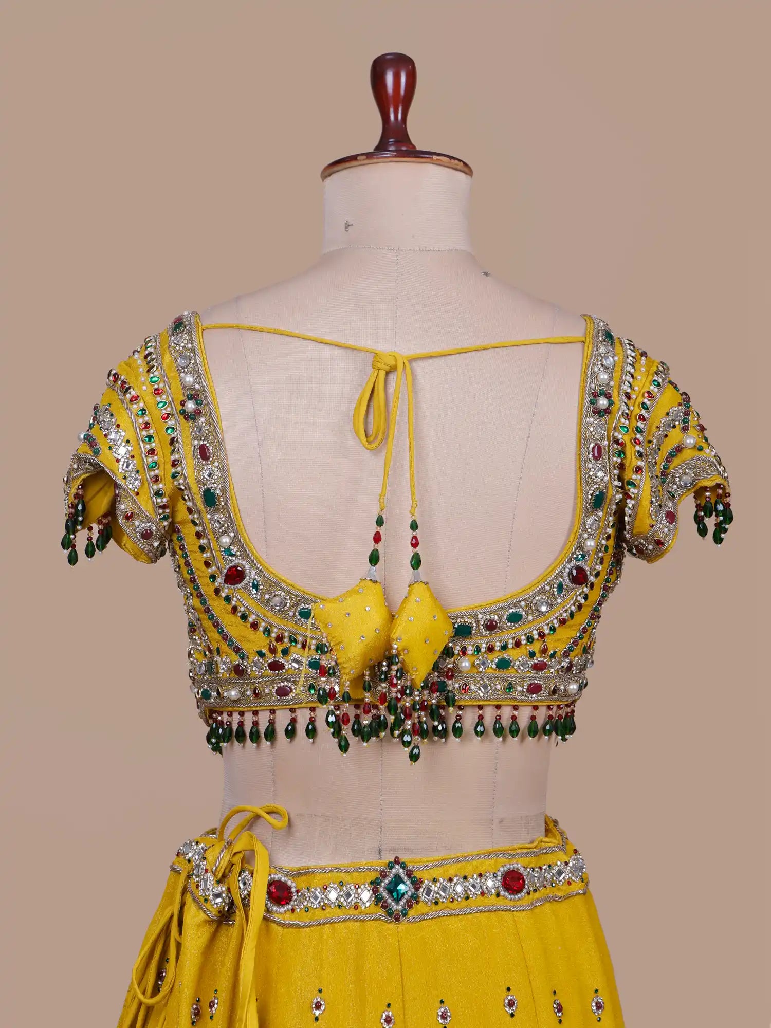 Buy Yellow Designer Haldi Lehenga Choli In Shimmer Silk With Crystal Brooch Glam