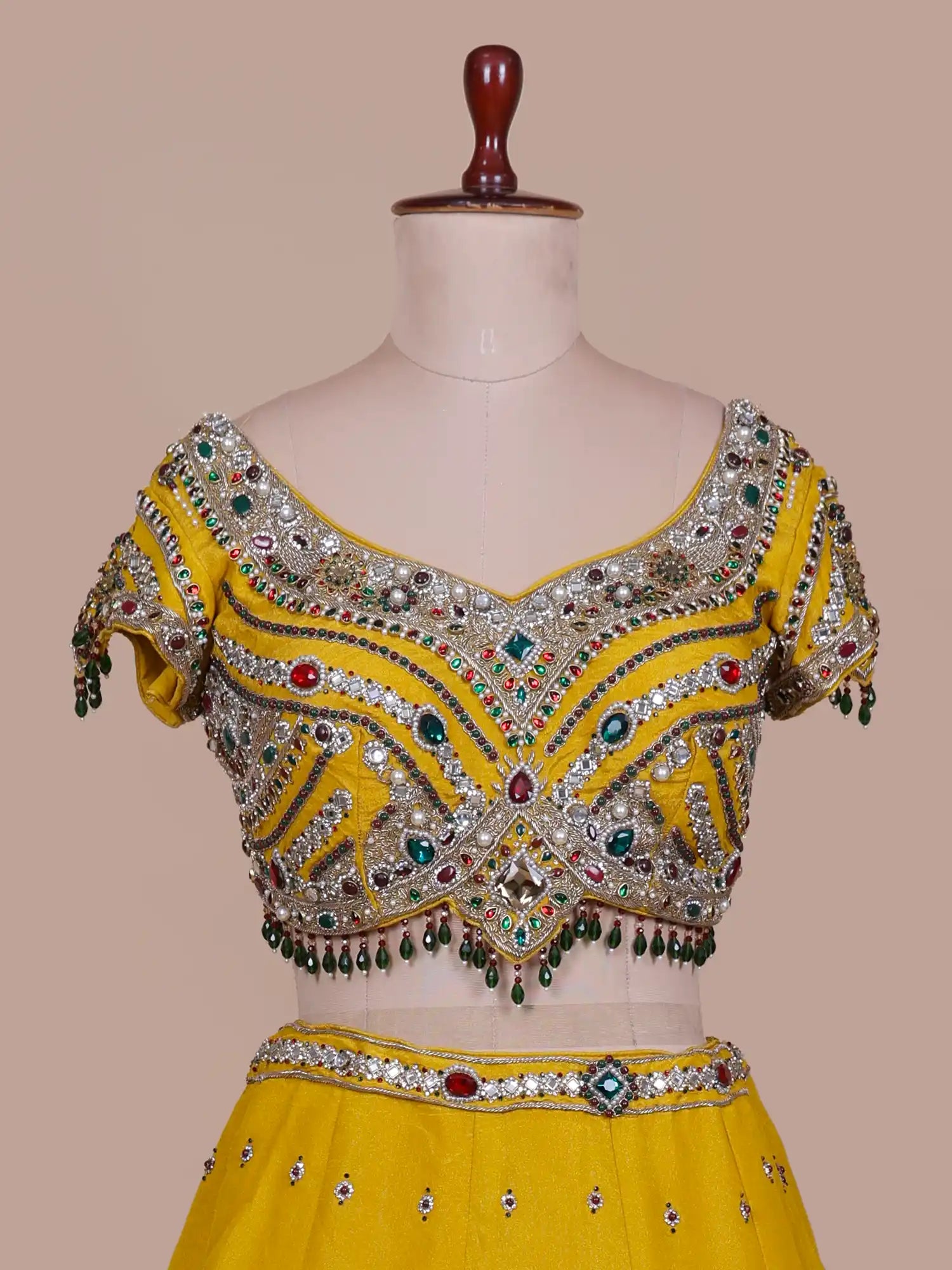 Buy Yellow Designer Haldi Lehenga Choli In Shimmer Silk With Crystal Brooch Glam