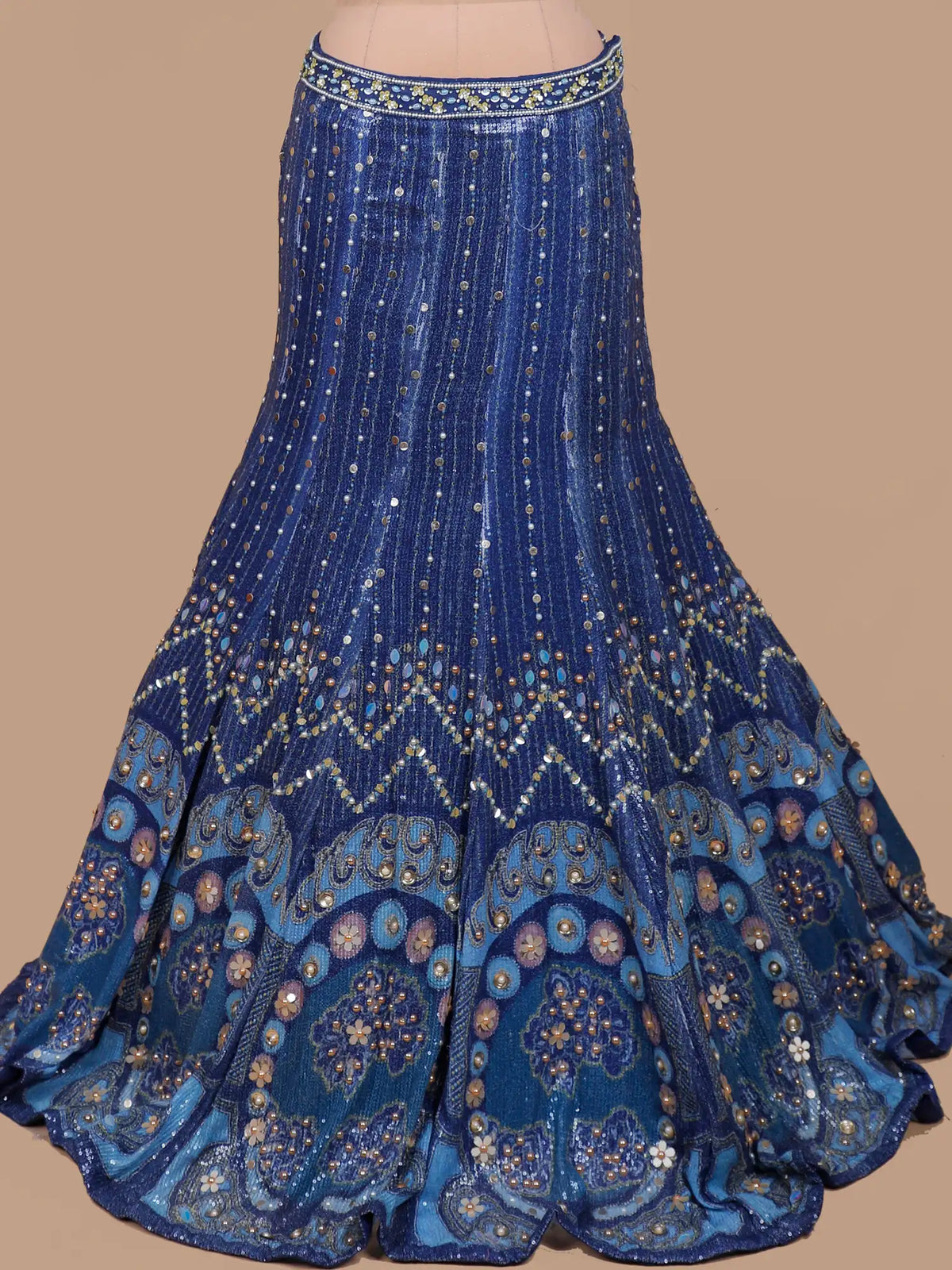 Navy Blue Sequin Mermaid Lehenga Choli with Cut Dana Floral Work
