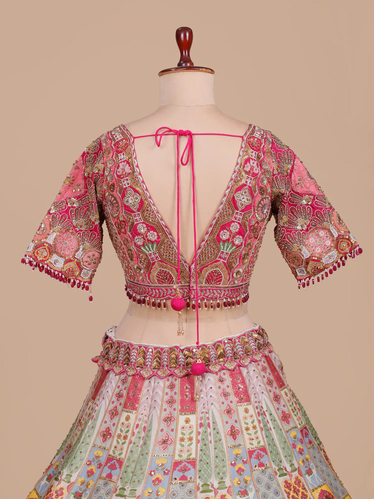 Select Multicolor Printed Silk Lehenga Highlighting Peacock Artwork