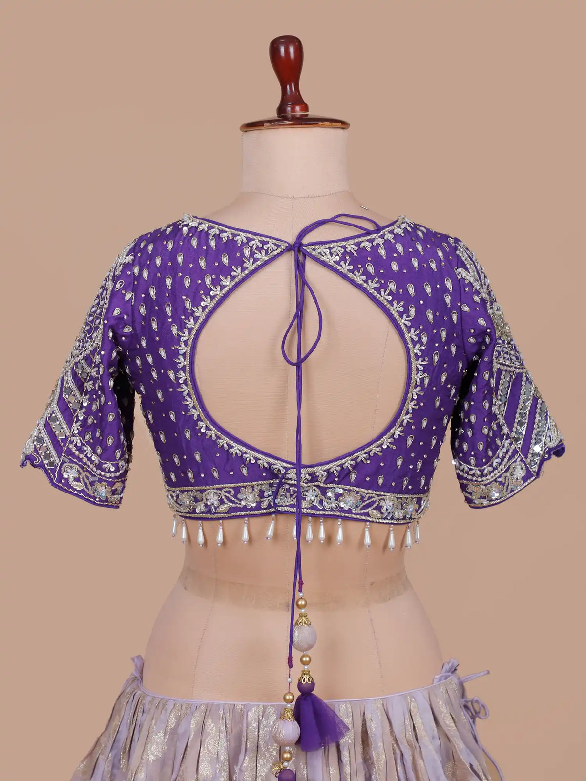 Dual Tone Purple Lavender Silk Lehenga with Intricate Mirror Sequin Work