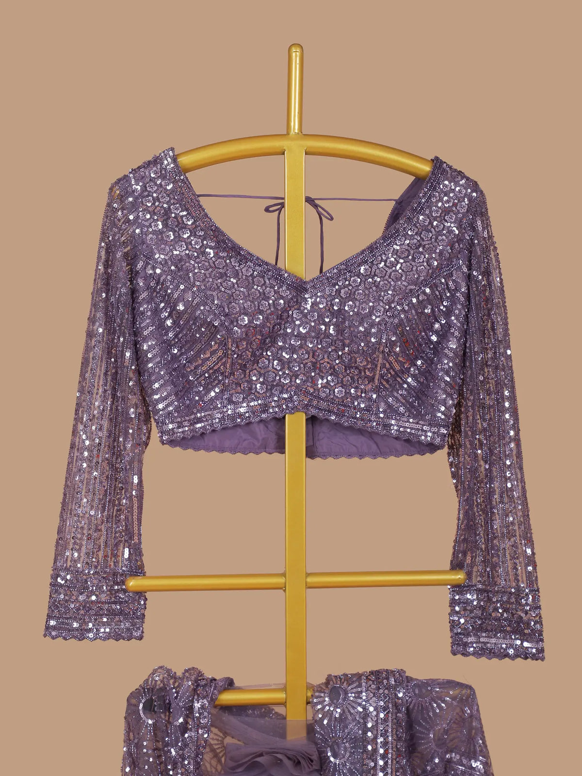 Purple Net Party Wear Saree Featuring Heavy Sequin and Bead Embroidery
