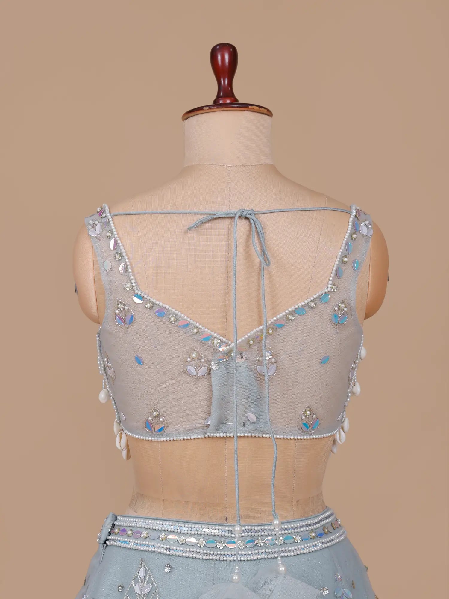 Graceful Powder Blue Lehenga Online With Pearl Accents