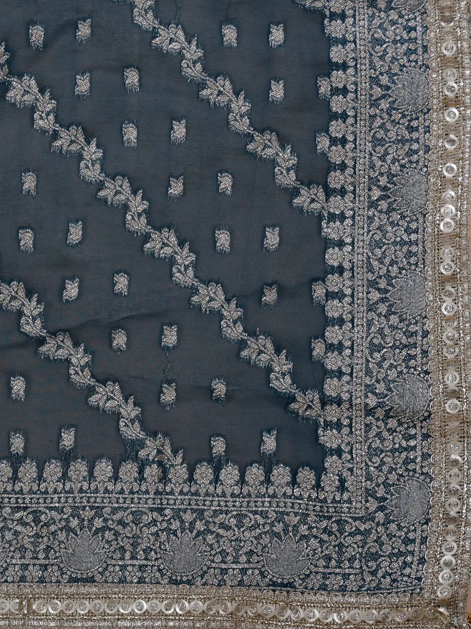 Rama Blue Designer Lehenga Detailed In Machine Embroidery