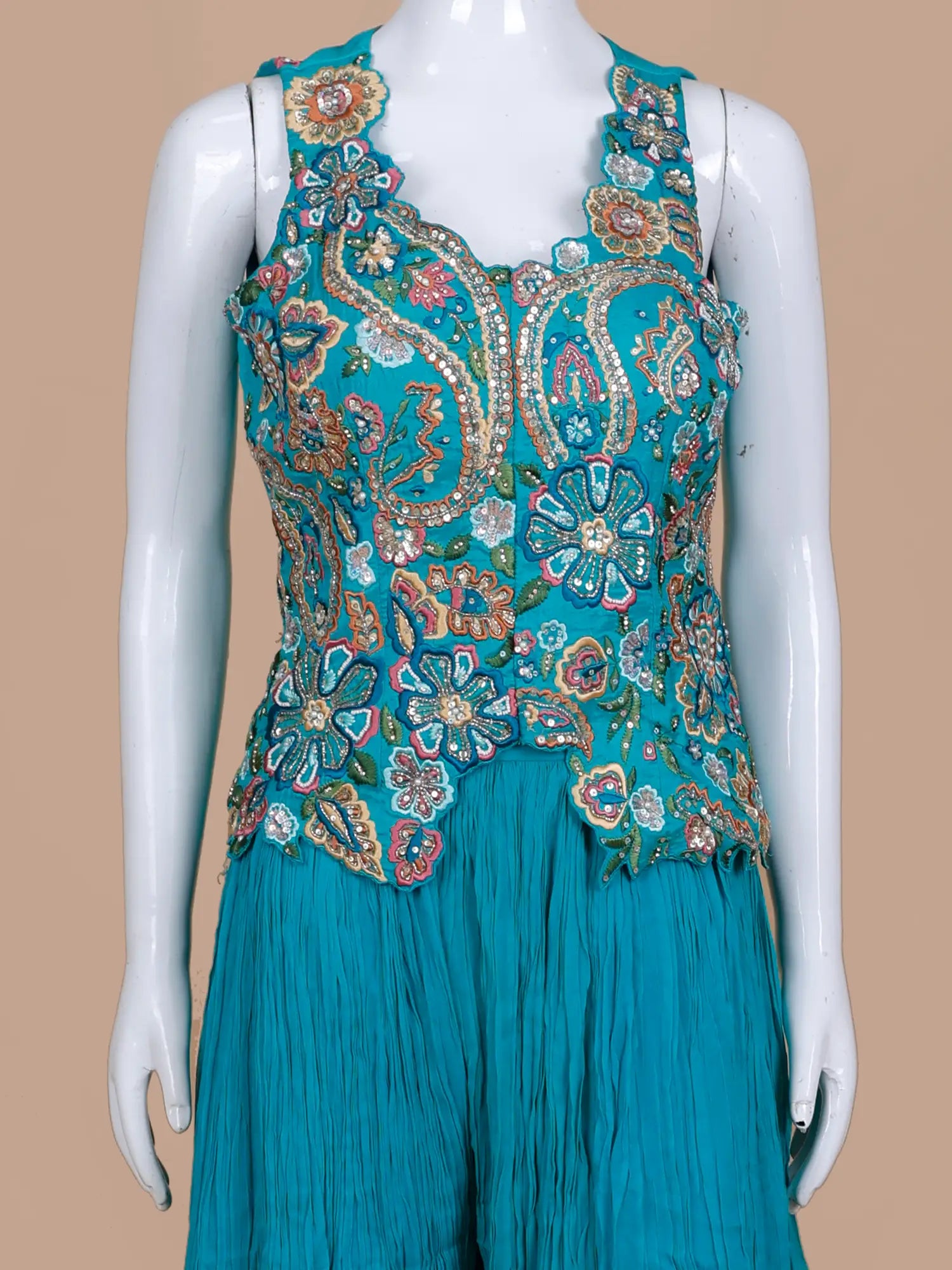 Signature Rama Blue Chinon Indo Western Suit In Sequin Pearl Craft