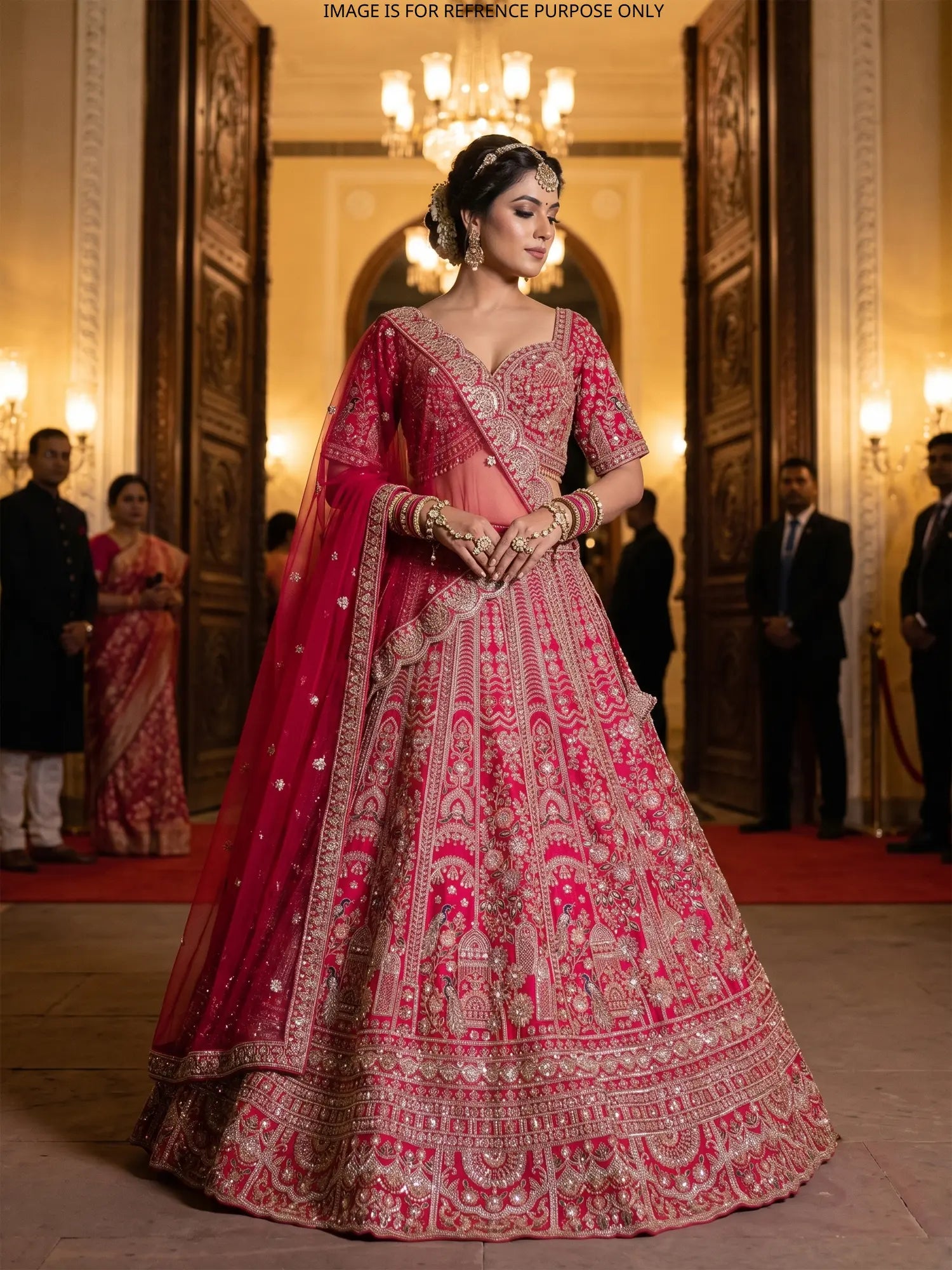 Rani Luxury Silk Bridal Lehenga Enhanced By Aari Dori Craft