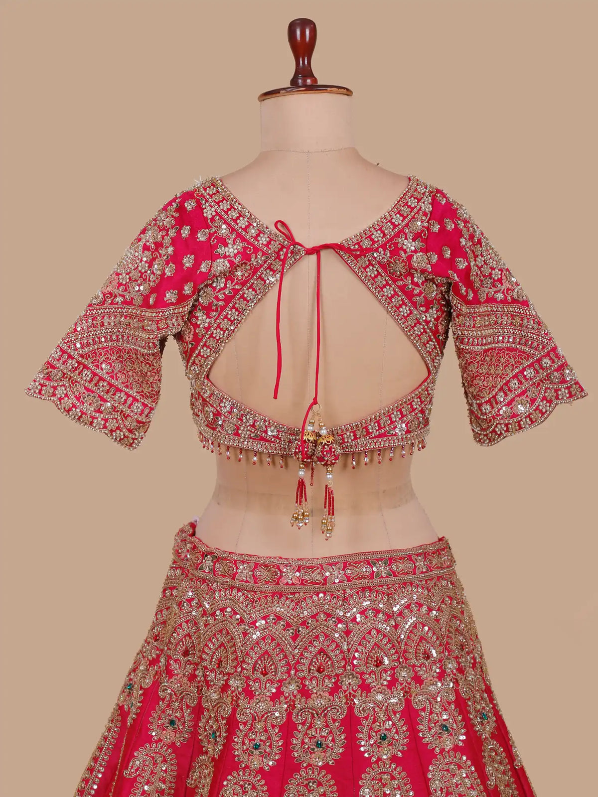 Luxurious Rani Wedding Silk Lehenga with Scalloped Stone Borders