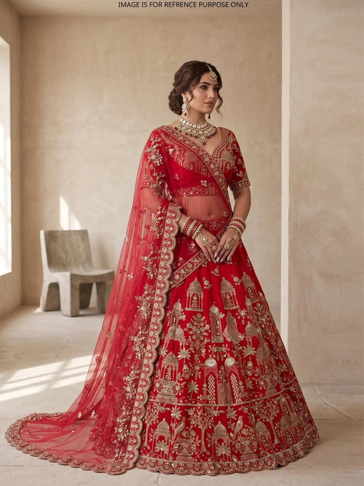 Rani Pink Silk Lehenga Featuring Bride Groom and Royal Palace Embroidery