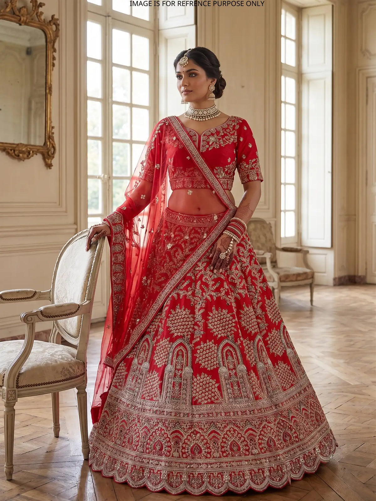Rani Pink Silk Wedding Couture Lehenga with Palace Arch and Floral Detailing